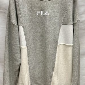 Poleron sin gorro gris con blanco - fila