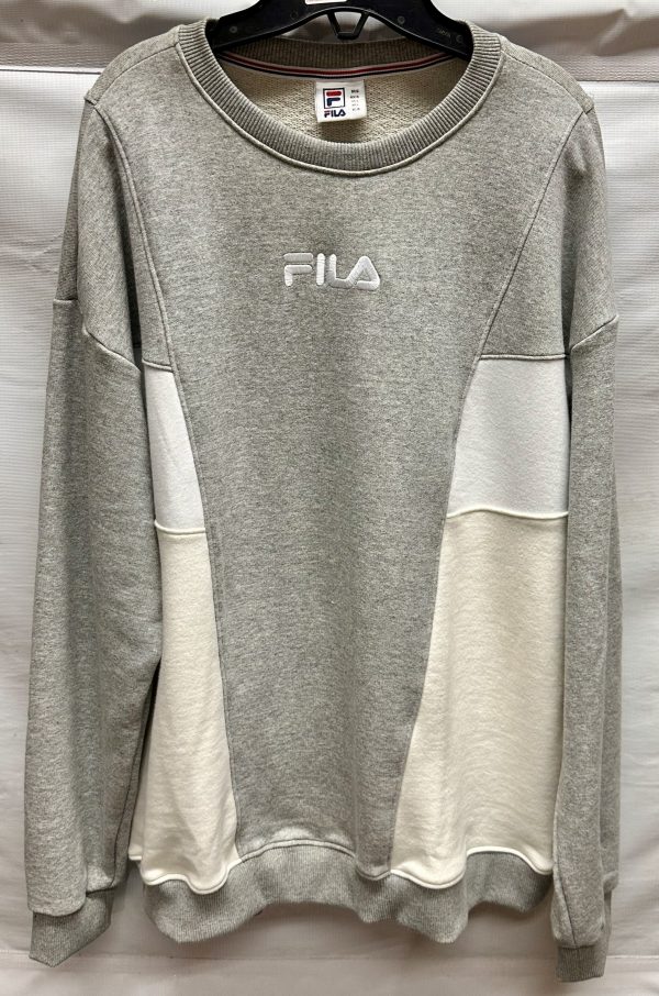 Poleron sin gorro gris con blanco - fila