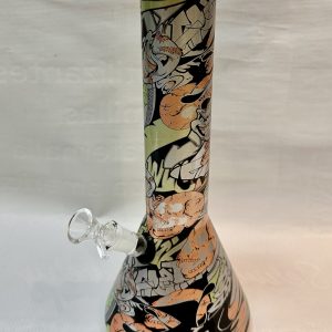 Bong beaker diseño full verde/anaranjado